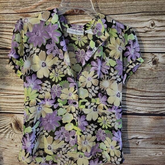 "Sag Harbor " Woman's shirt sleeve sheer top Size: PM Pre-owned - Picture 2 of 6